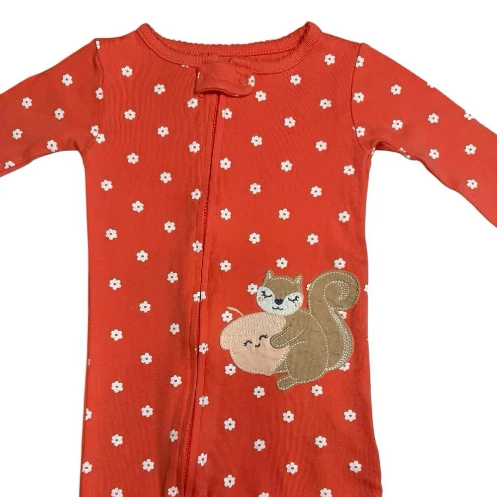 Carters Sleeper Pajamas Girls Squirrel Orange 12 Months